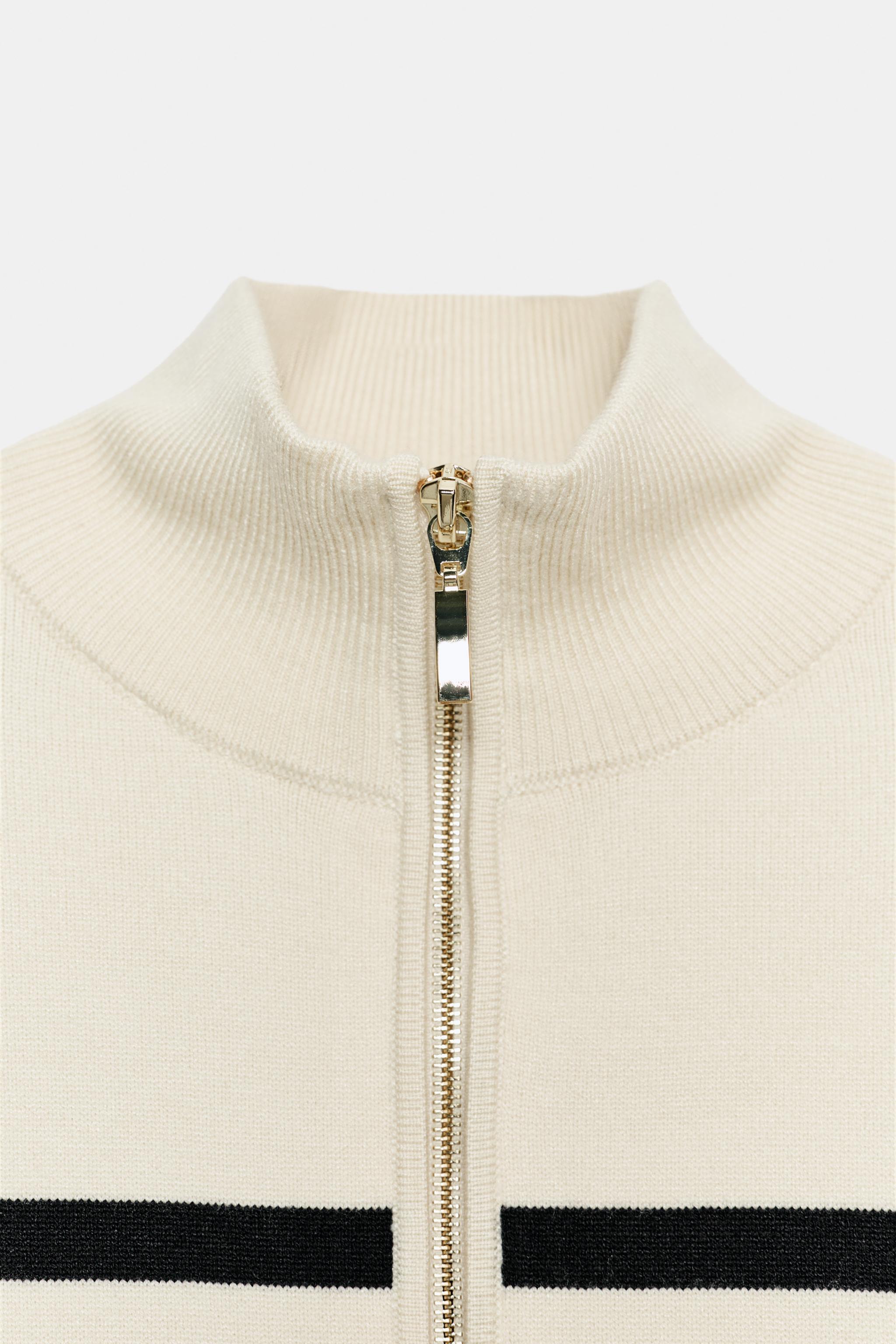 STRIPED KNIT ZIP-UP JUMPER
